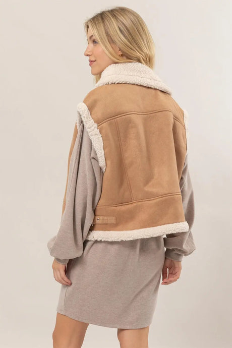 HYFVE Fur-Contrast Zip Up Suede Vest | Hanalas