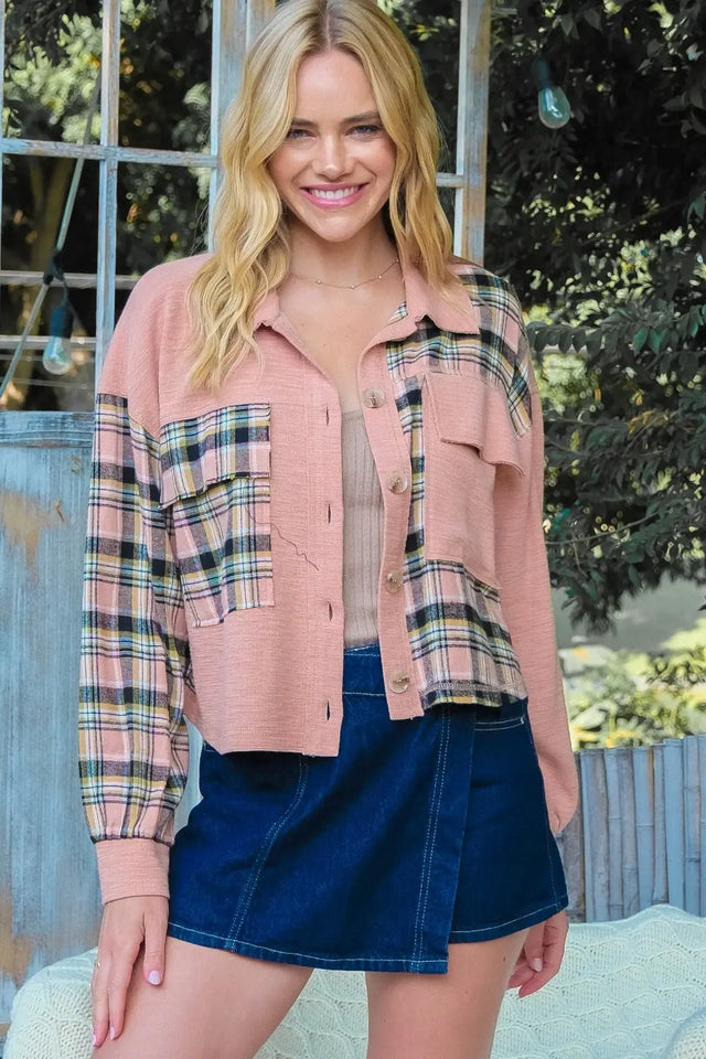 Hailey & Co Plaid Mixed Cropped Jacket Trendsi Hanalas