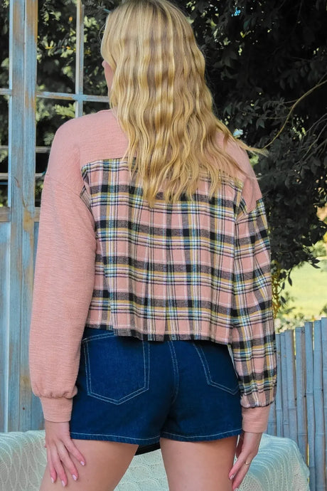 Hailey & Co Plaid Mixed Cropped Jacket Trendsi Hanalas