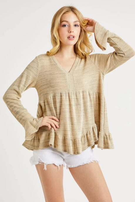 Hailey & Co V-Neck Flounce Sleeve Knit Top Trendsi Hanalas