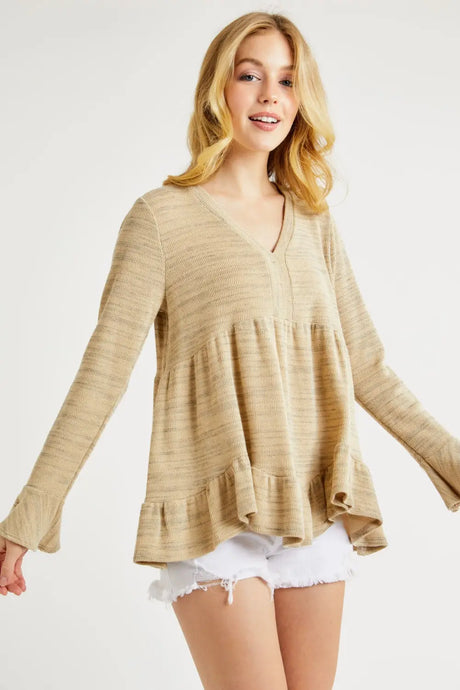 Hailey & Co V-Neck Flounce Sleeve Knit Top Trendsi Hanalas