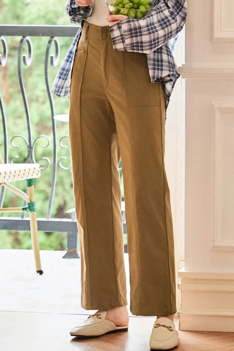 Half Elastic Waist Straight Pants | Hanalas