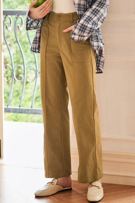 Half Elastic Waist Straight Pants | Hanalas