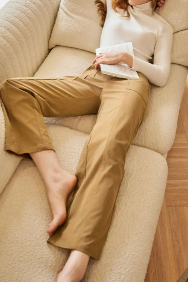 Half Elastic Waist Straight Pants | Hanalas