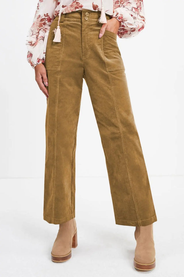 Half Elastic Waist Straight Pants | Hanalas