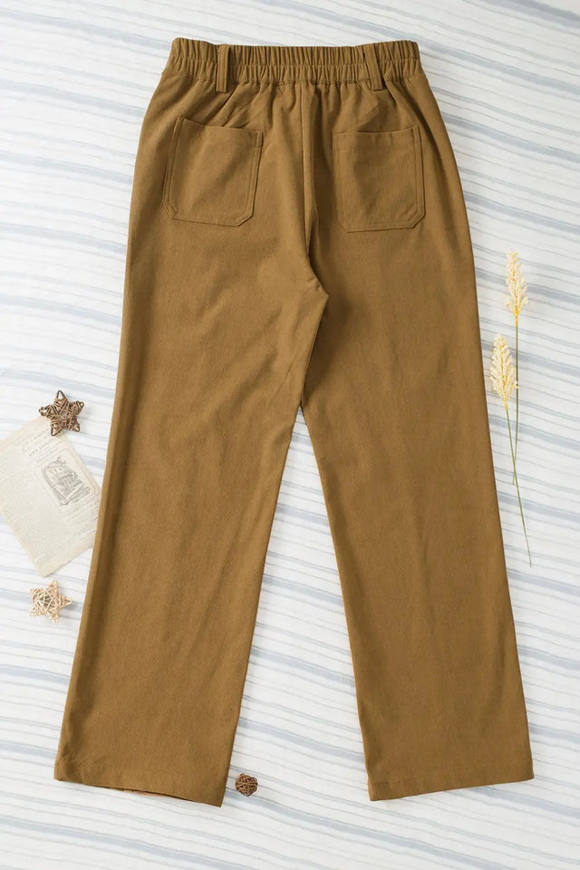 Half Elastic Waist Straight Pants | Hanalas