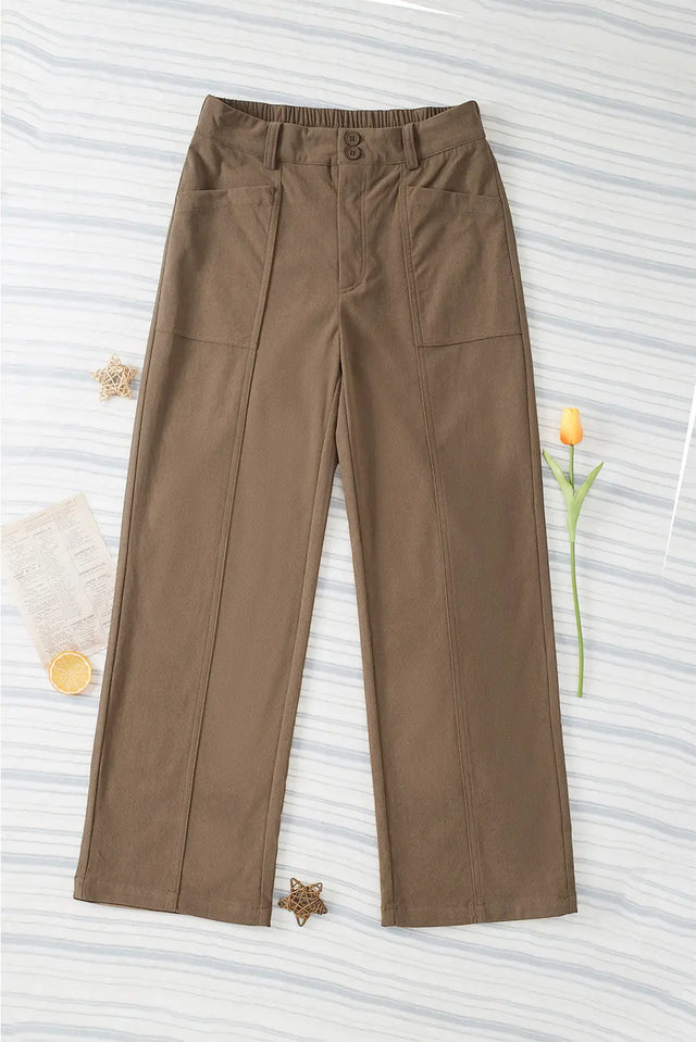 Half Elastic Waist Straight Pants | Hanalas