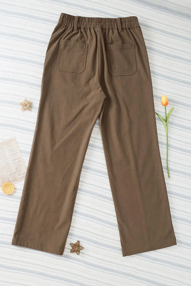 Half Elastic Waist Straight Pants | Hanalas