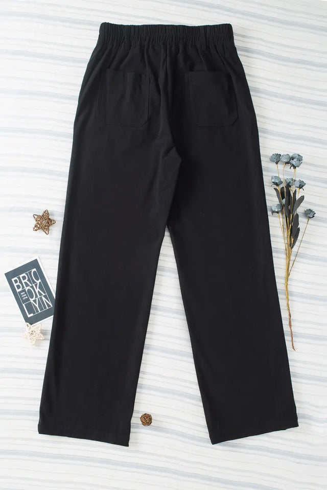 Half Elastic Waist Straight Pants | Hanalas