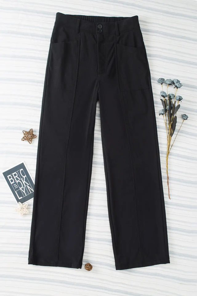 Half Elastic Waist Straight Pants | Hanalas