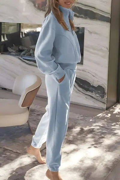 Half Zip Long Sleeve Top and Joggers Set | Hanalas
