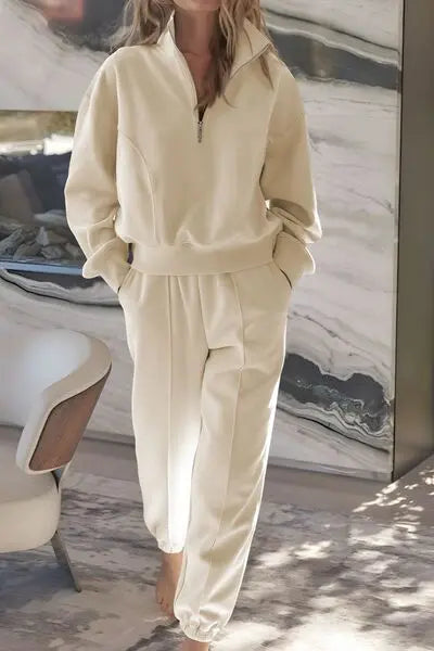 Half Zip Long Sleeve Top and Joggers Set | Hanalas