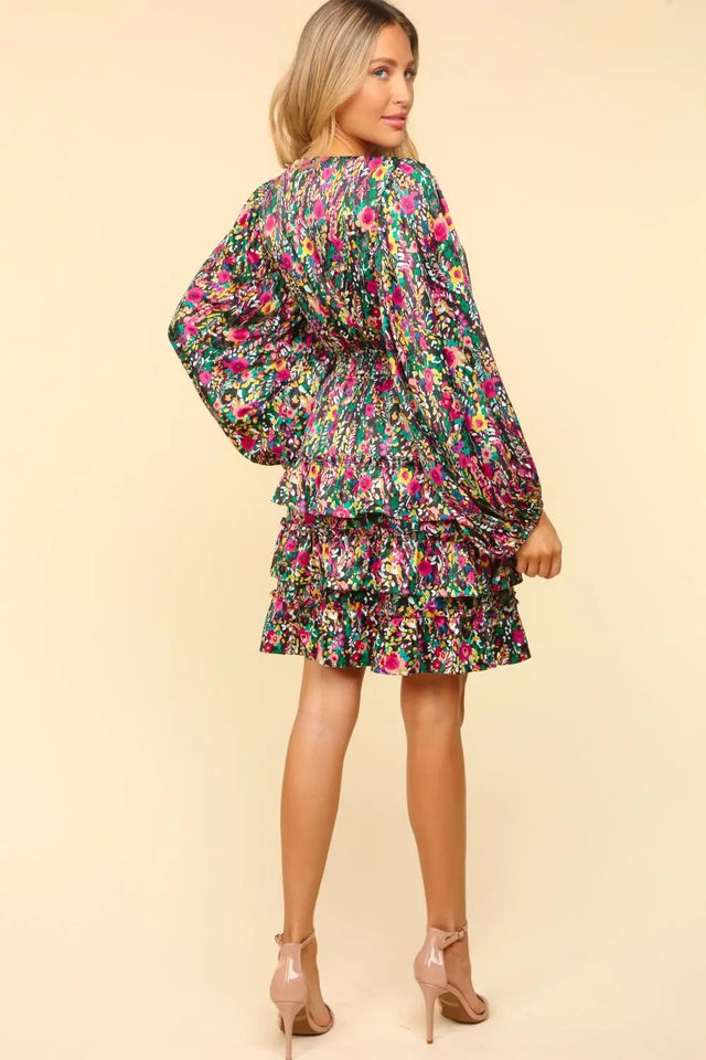 Haptics V-Neck Satin Floral Layered Dress Trendsi Hanalas