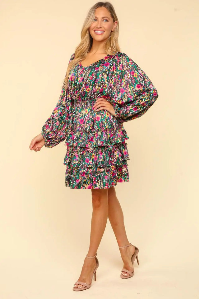 Haptics V-Neck Satin Floral Layered Dress Trendsi Hanalas