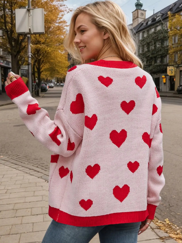 Heart Button Up Dropped Shoulder Long Sleeve Cardigan Trendsi Hanalas