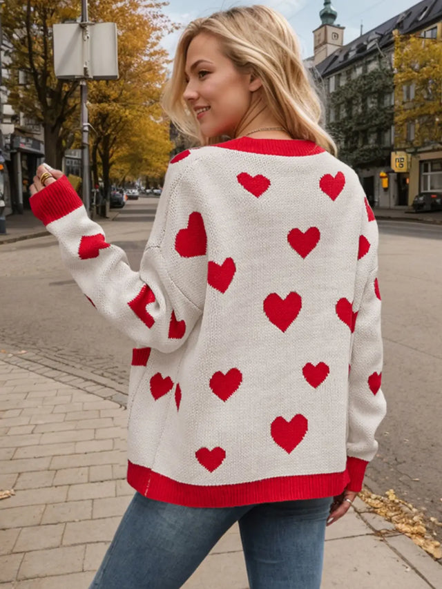 Heart Button Up Dropped Shoulder Long Sleeve Cardigan Trendsi Hanalas