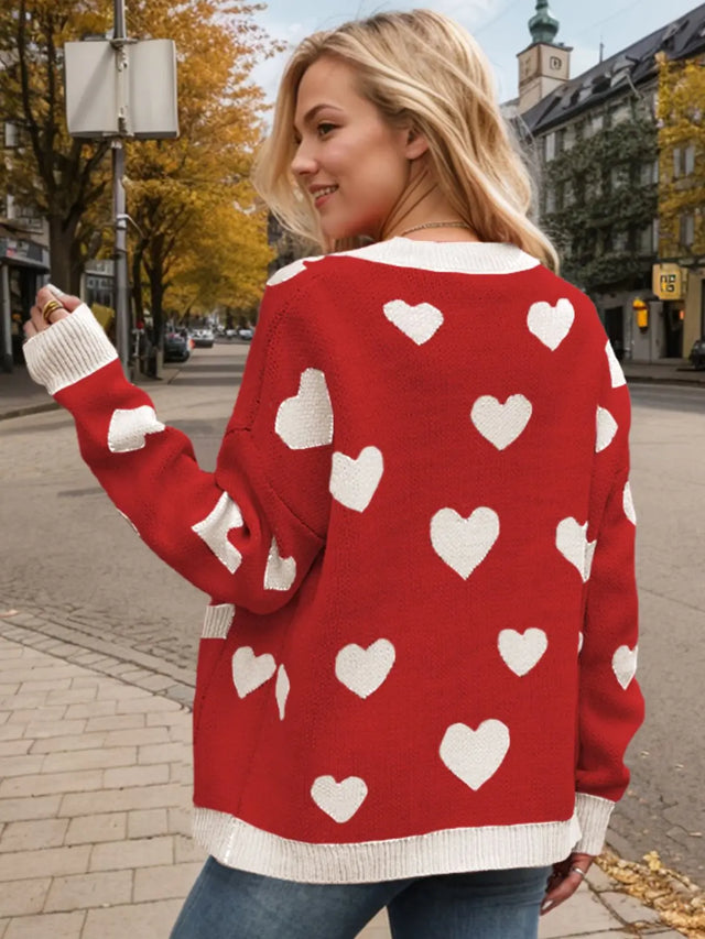 Heart Button Up Dropped Shoulder Long Sleeve Cardigan Trendsi Hanalas