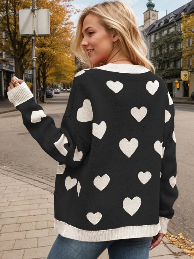 Heart Button Up Dropped Shoulder Long Sleeve Cardigan Trendsi Hanalas