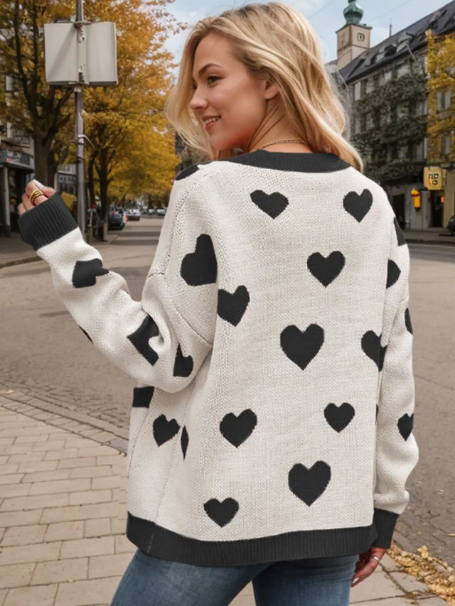 Heart Button Up Dropped Shoulder Long Sleeve Cardigan Trendsi Hanalas