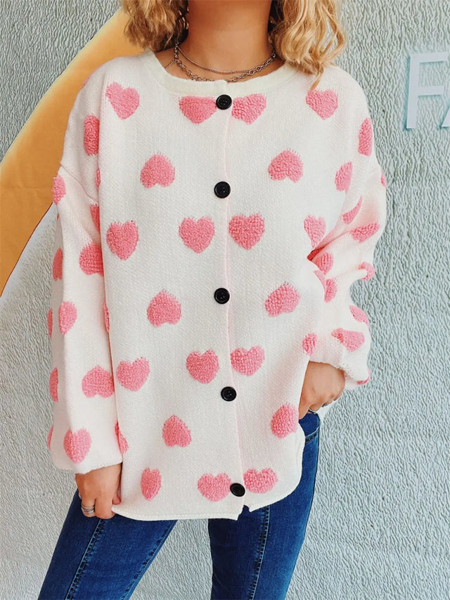 Heart Button Up Long Sleeve Cardigan Trendsi Hanalas