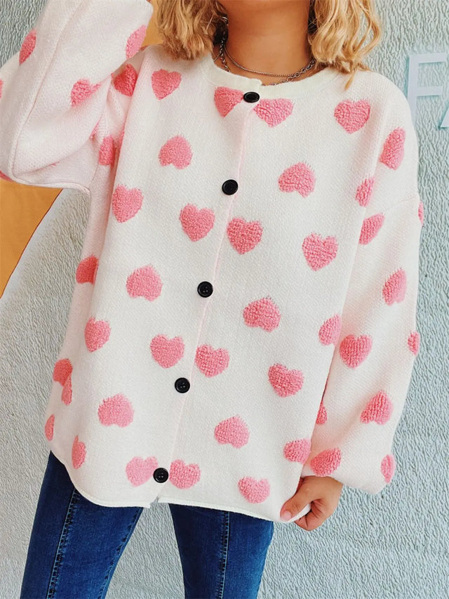 Heart Button Up Long Sleeve Cardigan Trendsi Hanalas