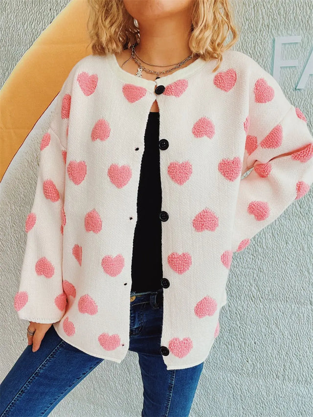 Heart Button Up Long Sleeve Cardigan Trendsi Hanalas