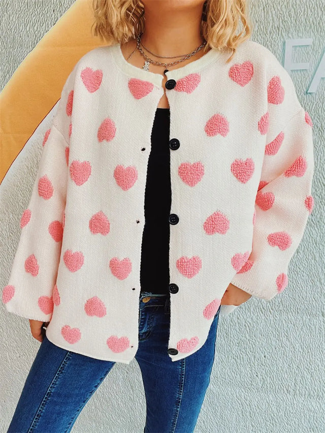 Heart Button Up Long Sleeve Cardigan Trendsi Hanalas