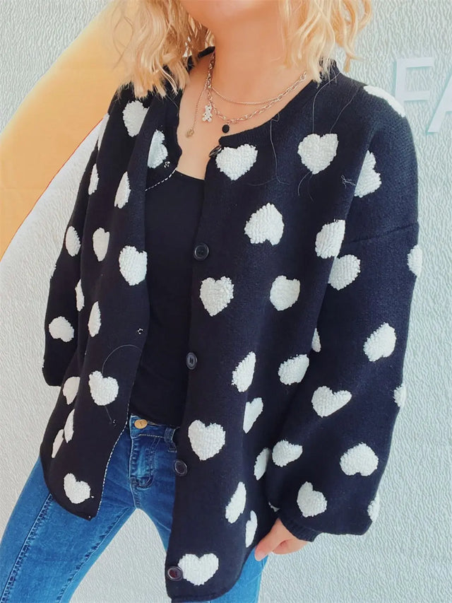 Heart Button Up Long Sleeve Cardigan Trendsi Hanalas