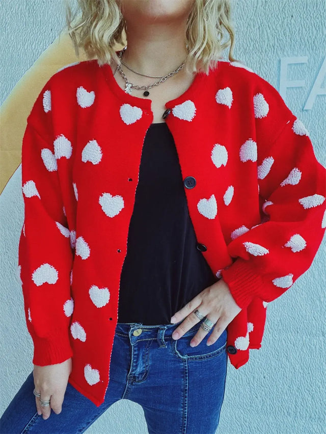 Heart Button Up Long Sleeve Cardigan Trendsi Hanalas