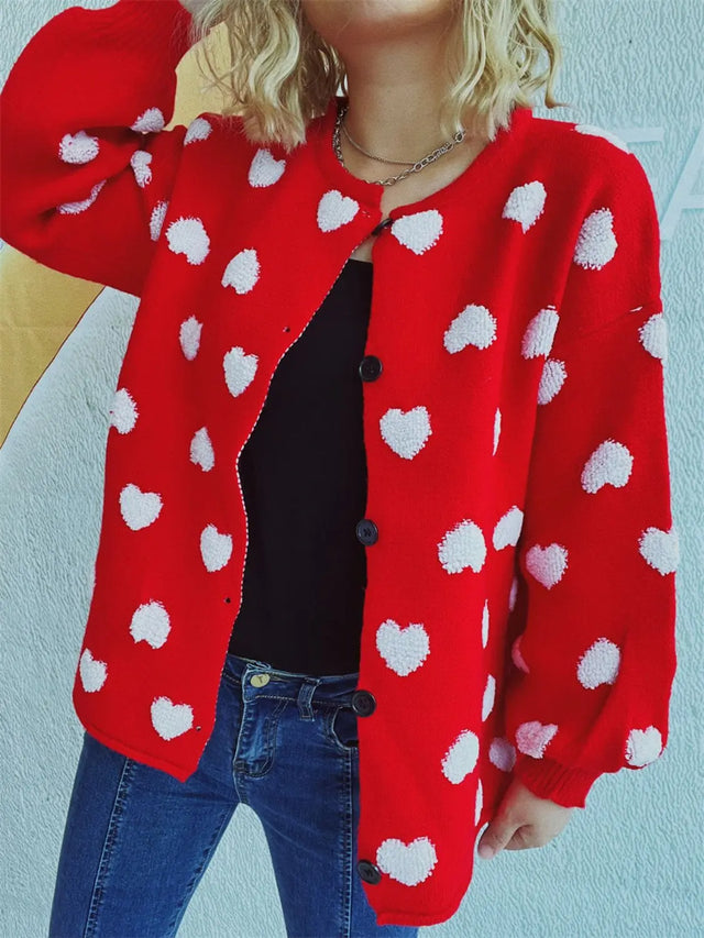 Heart Button Up Long Sleeve Cardigan Trendsi Hanalas