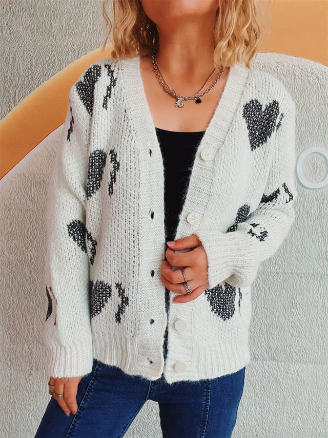 Heart Button Up Long Sleeve Cardigan Trendsi Hanalas