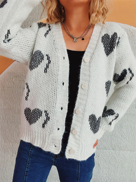 Heart Button Up Long Sleeve Cardigan Trendsi Hanalas