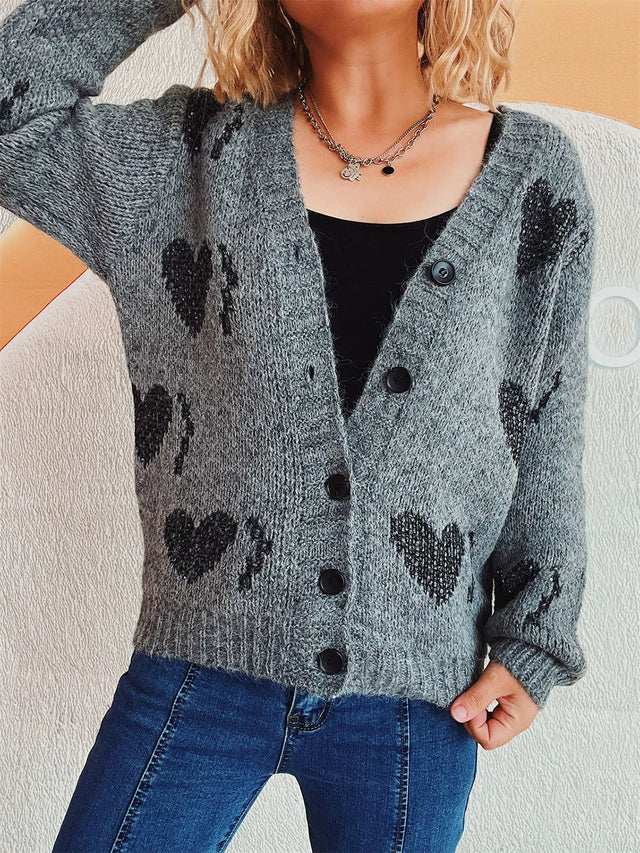 Heart Button Up Long Sleeve Cardigan Trendsi Hanalas