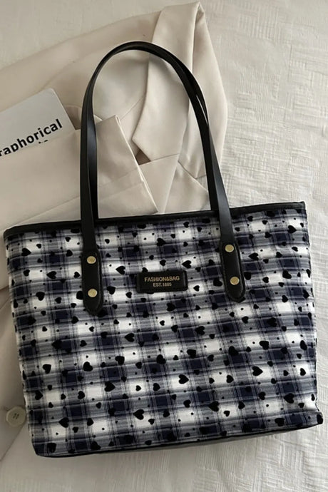 Heart Plaid PU Leather Strap Tote Bag Trendsi Hanalas