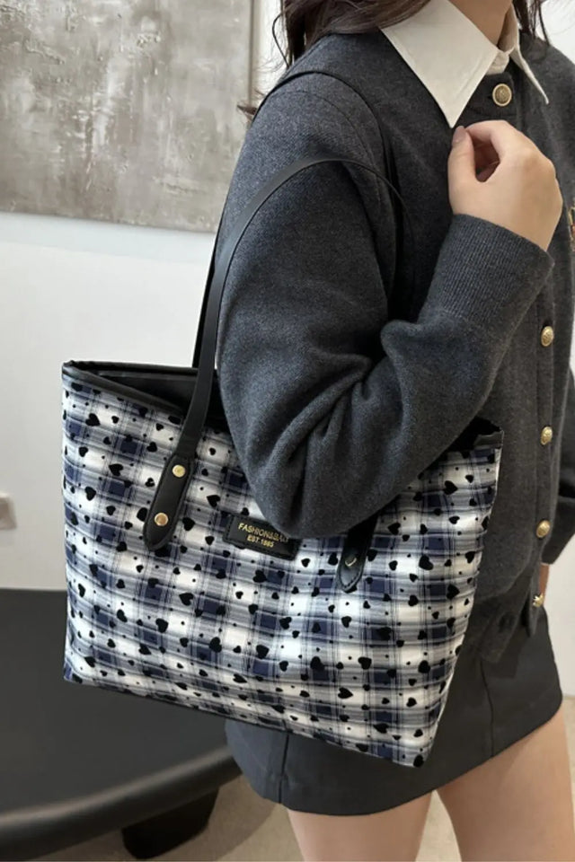 Heart Plaid PU Leather Strap Tote Bag Trendsi Hanalas