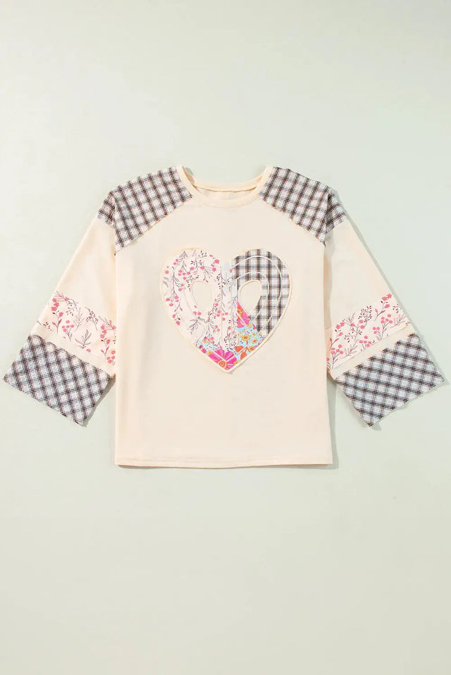 Heart Plaid Round Neck Long Sleeve Blouse Trendsi Hanalas