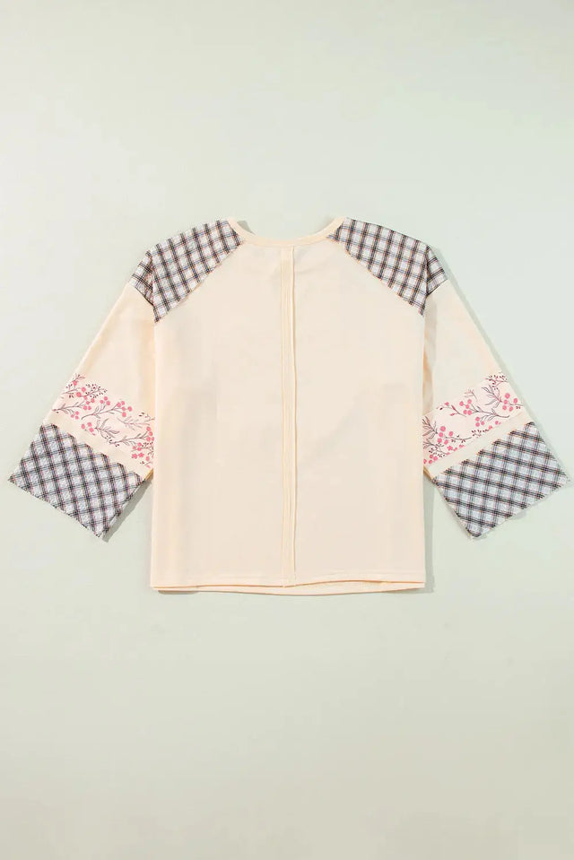 Heart Plaid Round Neck Long Sleeve Blouse Trendsi Hanalas