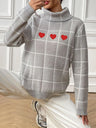 Heart Plaid Turtleneck Long Sleeve Sweater Trendsi Hanalas