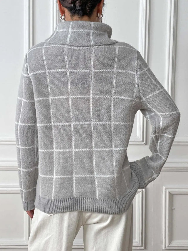 Heart Plaid Turtleneck Long Sleeve Sweater Trendsi Hanalas