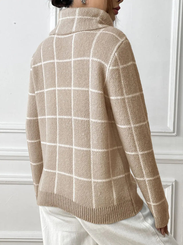 Heart Plaid Turtleneck Long Sleeve Sweater Trendsi Hanalas