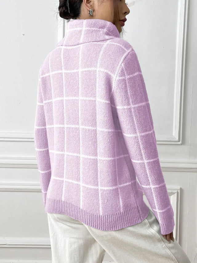 Heart Plaid Turtleneck Long Sleeve Sweater Trendsi Hanalas