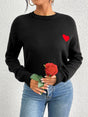 Heart Round Neck Long Sleeve Sweater | Hanalas