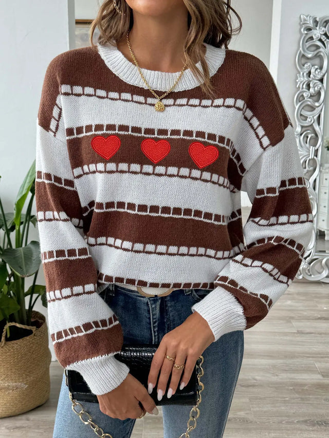 Heart Round Neck Long Sleeve Sweater Trendsi Hanalas