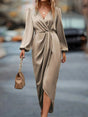 High-Low Surplice Balloon Sleeve Midi Dress | Hanalas