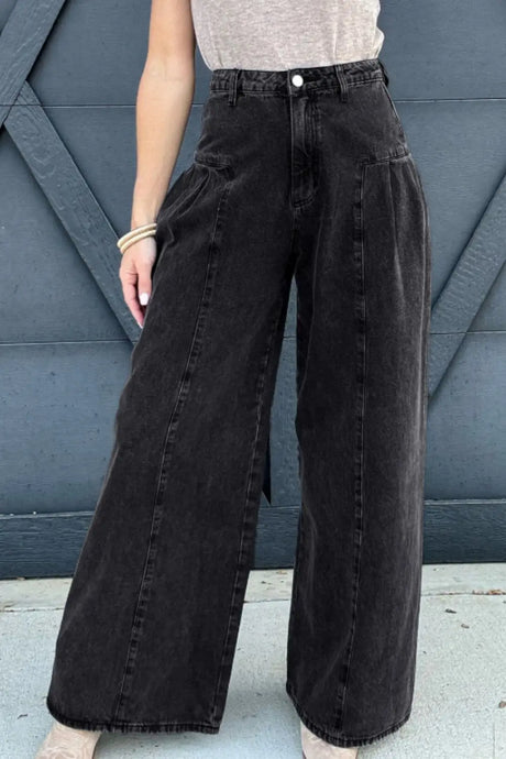 High Rise Wide Leg Jeans with Pockets | Hanalas