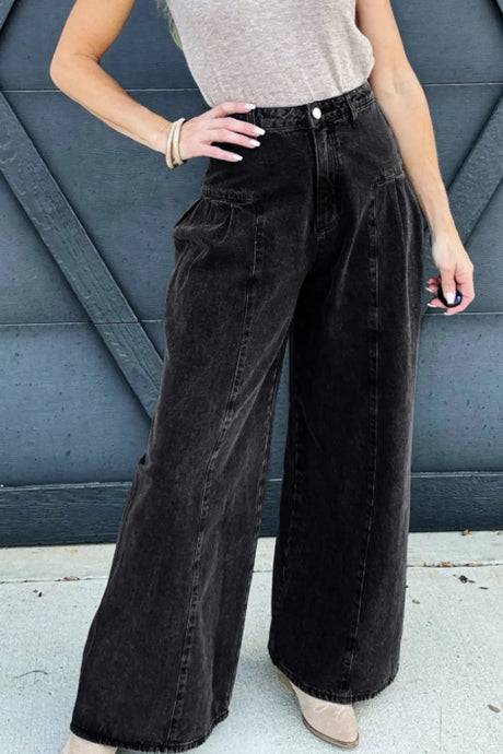 High Rise Wide Leg Jeans with Pockets | Hanalas