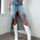 High-Waist Raw Hem Asymmetry Denim Skirt | Hanalas