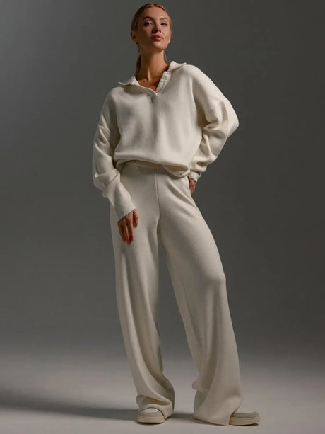 Johnny Collar Long Sleeve Top and Pants Sweater Set | Hanalas