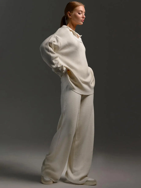 Johnny Collar Long Sleeve Top and Pants Sweater Set | Hanalas