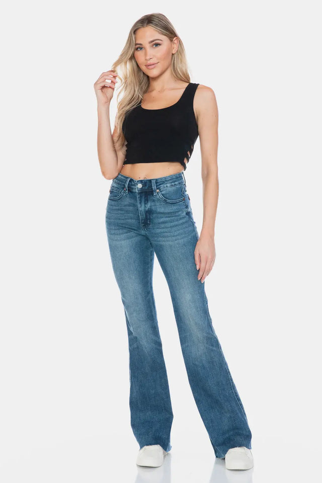 Judy Blue Full Size Tummy Control Cut Hem Flare Jeans Trendsi Hanalas